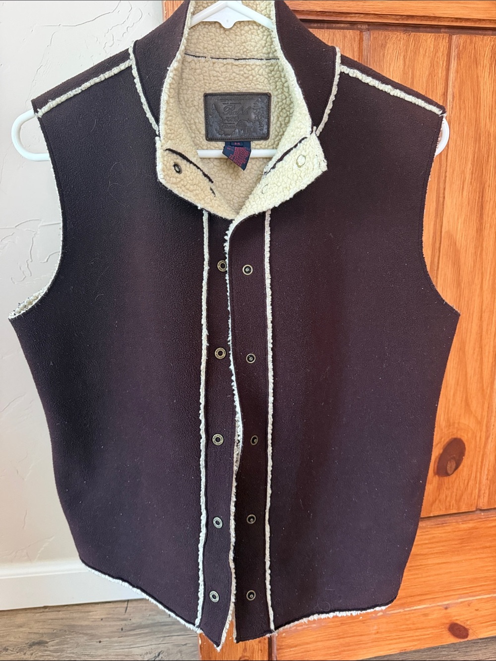 Vintage Ralph Lauren Sherpa Lined Vest Brown Faux Suede Wild Frontier - Size M